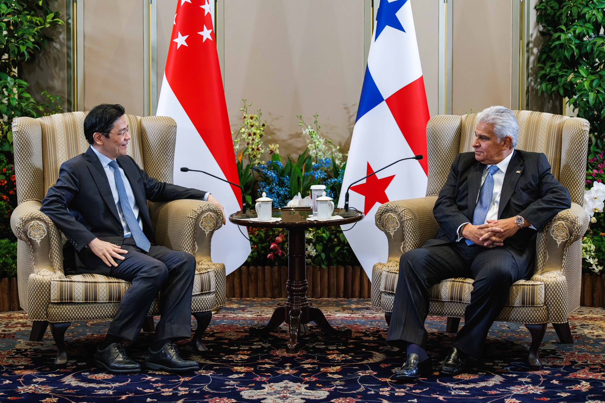 LawrenceWongST's tweet photo. Pleased to welcome President of Panama José Raúl Mulino Quintero to Singapore. As small, open economies, Singapore and Panama connect markets and people while upholding a rules-based international order. Panama was the first Latin American country to sign an FTA with Singapore. https://t.co/p27nEtTei8