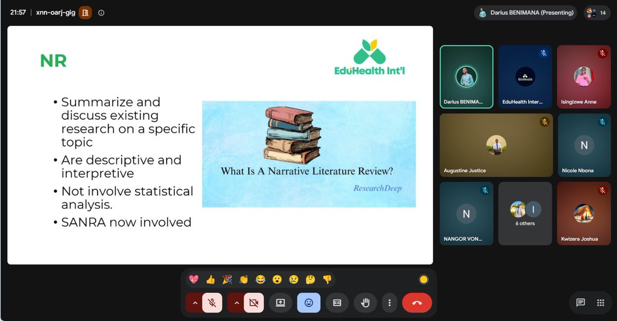 Dariusbenimana's tweet photo. Great evening with healthcare students across Africa! 🌍

Yesterday, I facilitated an online capacity-building session by EduHealth Intl’ on “Introduction to Medical Research,” https://t.co/dxFdzRpNSF