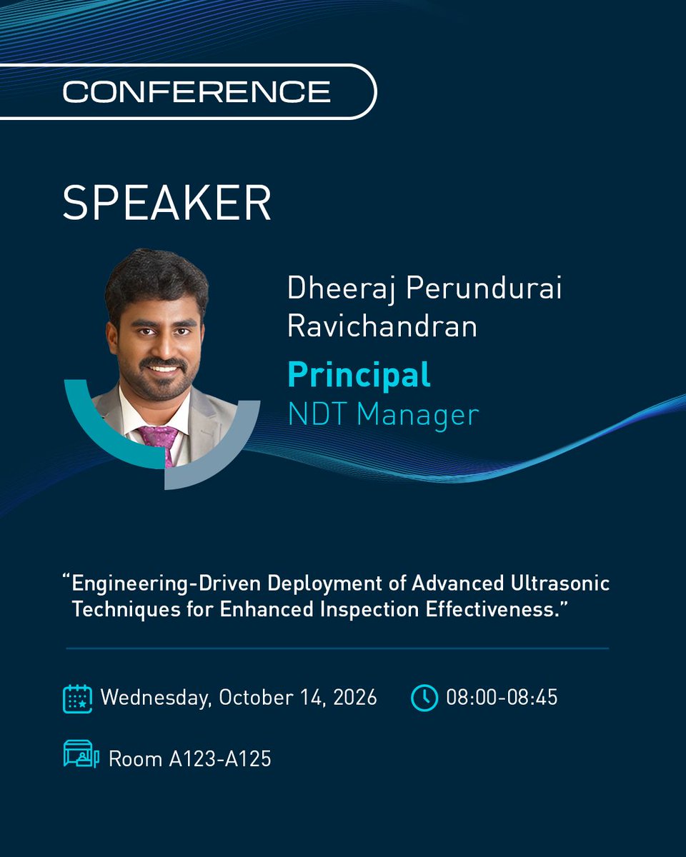 Oceaneering's tweet photo. How do you turn inspection data into confident decisions?
Join Dheeraj Perundurai Ravichandran at #ASNT2026 as he presents:
Engineering-Driven Deployment of Advanced Ultrasonic Techniques for Enhanced Inspection Effectiveness
๐ https://t.co/U7aCmSSPhU
#NDT #AssetIntegrity https://t.co/3GZ2mbsUVn