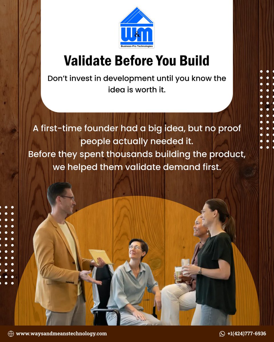 WMTechnology's tweet photo. Big idea? Validate it before building.

At @WMTechnology, we helped a founder avoid $15K in development costs by finding product-market fit first.

#WMTechnology #StartupConsulting #MVP #LeanStartup https://t.co/Jhg6ckqzSP