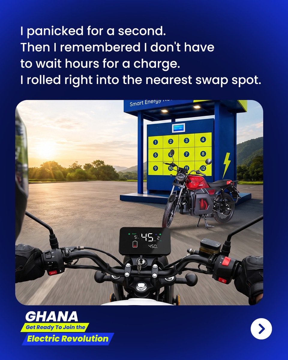 SpiroGhana_EV's tweet photo. You don’t have to wait for hours to charge a battery. The swap system has got you covered. Swapping is fast and easy. Just within some minutes and you’re back on the road.
#switchswapsave #electricrevolution #energyonthemove https://t.co/X7dAf50MNv