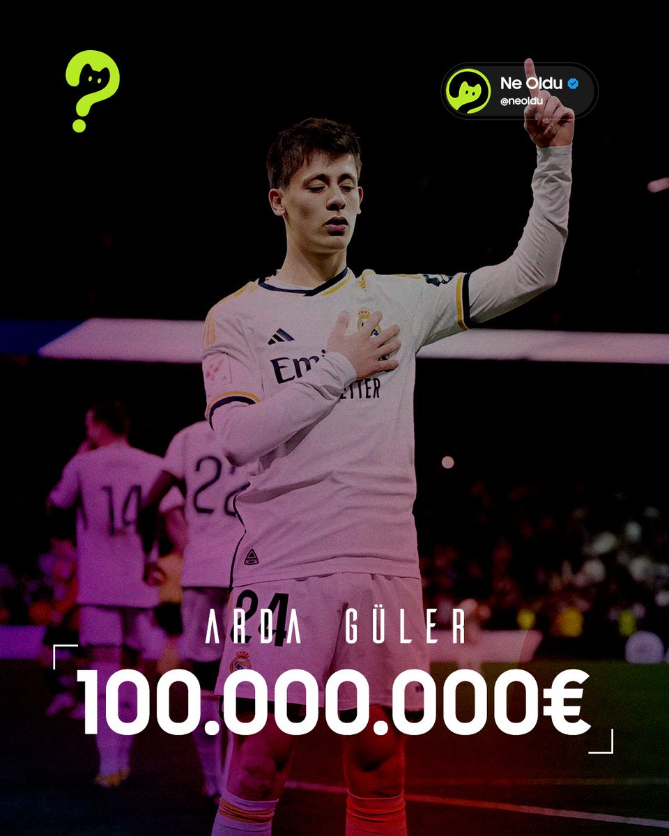 neoldu's tweet photo. Arda Güler, 100.000.000 Euro Piyasa değerine ulaşarak Türk futbol tarihinin en pahalı futbolcusu oldu.

-Arda Güler henüz 21 Yaşında. https://t.co/ETSRT9OKaN