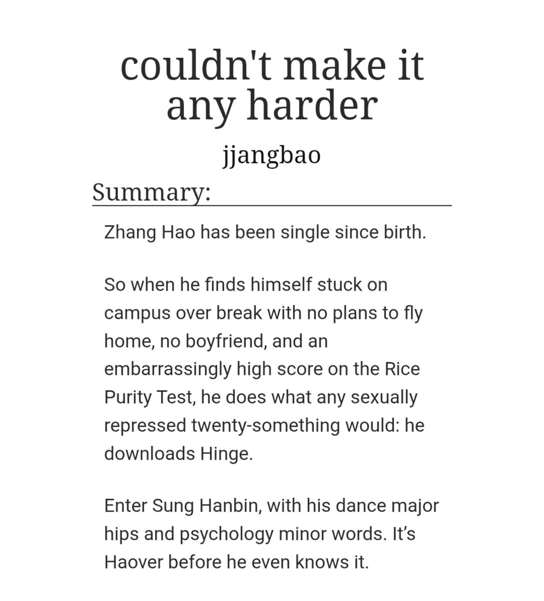 bnbficlub's tweet photo. bnb weekly reading club #13

couldn't make it any harder by jjangbao

🤍 getting together, first relationship, neul is bad at feelings (see additional tags)

🤍46,967 words

link: https://t.co/czbvu6vcGm https://t.co/fyDpDKd3KC