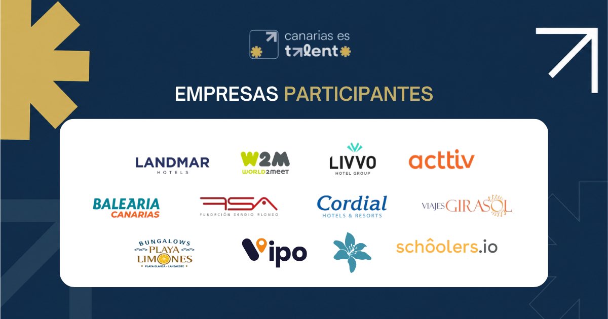 canariasestalen's tweet photo. 💙 Conoce a las empresas que forman parte del IV Encuentro de Gestión del Talento Turístico.

Gracias por ser parte de #CanariasEsTalento. 🌟

📅 16 de octubre · 📍 Puerto Calero https://t.co/NhTIDo647h