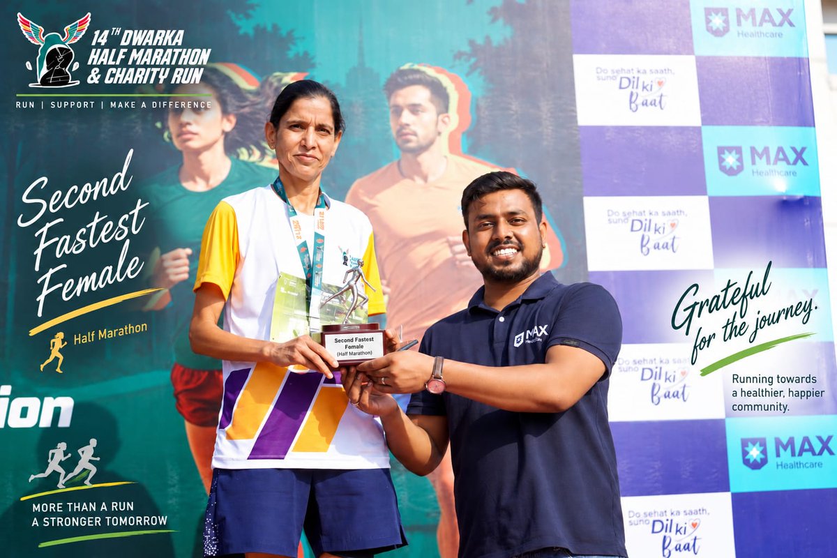 CISFHQrs's tweet photo. CISF’s Deputy Commandant Shines in Two Half Marathons

Mrs Kamlesh Bali, Deputy Commandant, of CISF secured Second Position in two Half Marathons within three weeks, showcasing exceptional endurance and sporting spirit.

🥈 Sekhon Half Marathon — 04 October 2026
Second Position | Female Open – Defence Category
Organised by the Indian Air Force

🥈 14th Dwarka Half Marathon — 13 September 2026
Second Position | Open Female Category

Her consistent performances reflect the spirit of fitness, perseverance and excellence that defines the CISF.

#SekhonMarathon2026 #IndianAirForce #NariShakti #NariShakti

@IAF_MCC 
@CISFNorth 
@FitIndiaOff