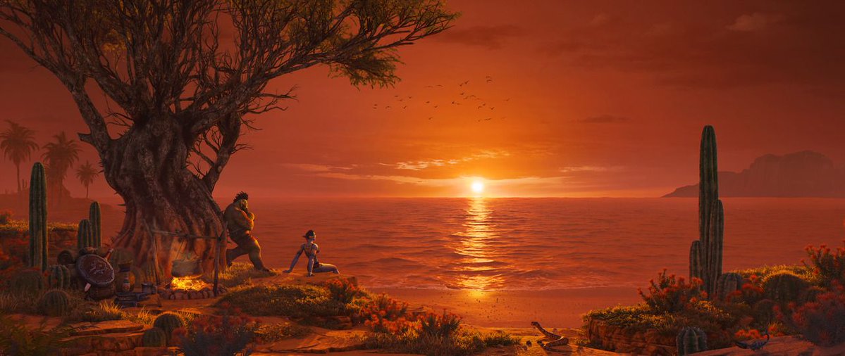ima_dreamwalker's tweet photo. My first artwork inspired by WoW: Forever. The new red ambient light and fog at dusk make Durotar look surprisingly peaceful.
The crawler mucus collecting can wait until tomorrow. There’s a sunset to watch. https://t.co/YAnTuolTB1