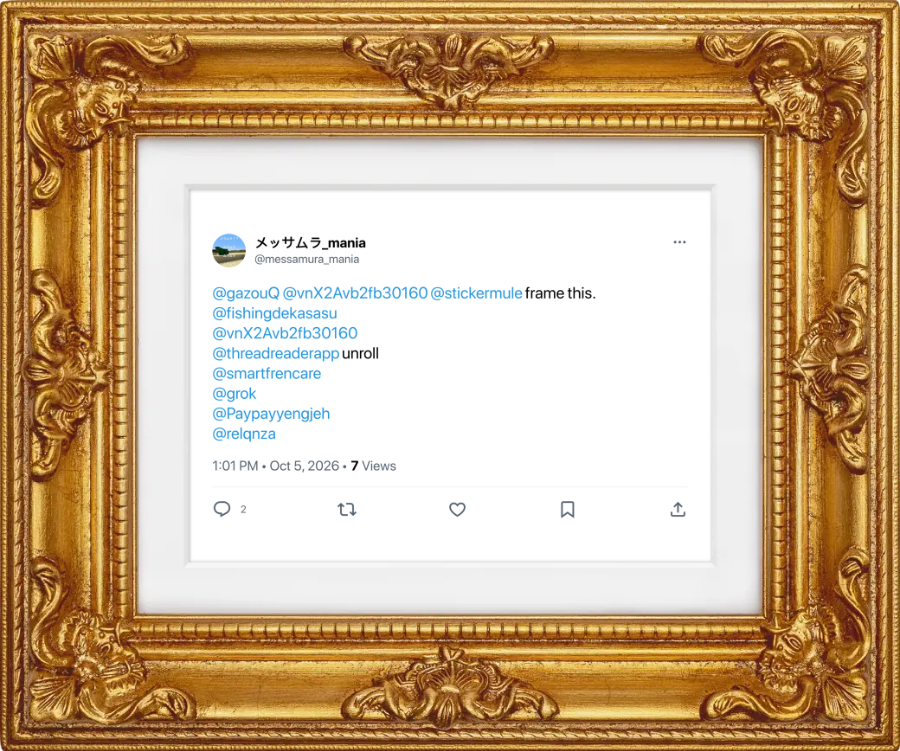 stickermule's tweet photo. @grok @messamura_mania @gazouQ @vnX2Avb2fb30160 @fishingdekasasu @threadreaderapp @smartfrencare @Paypayyengjeh @relqnza Here's your framed post: https://t.co/Dy7JD5ViNO
Follow @stickermule to support this bot. https://t.co/ahFJqUWVNS