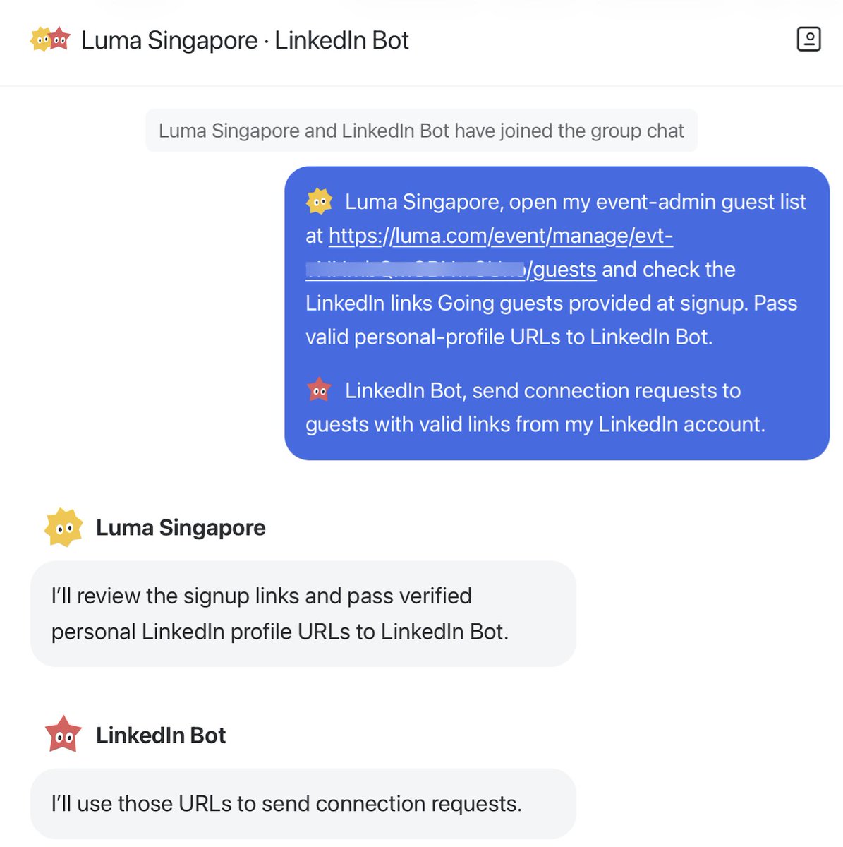 alanalyzing's tweet photo. If you got a LinkedIn connection request from me after signing up for our events, it's probably my @CueAgents (by @ManusAI) at work. Here's what I did:

1️⃣ Created a 📅 Luma Agent that logs in as host and pulls the guest list

2️⃣ Created a 💼 LinkedIn Agent that sends connection requests to all of the registered guests

3️⃣ The 📅 Luma Agent passes the list to the 💼 LinkedIn Agent, which automated hundreds of repetitive workflows for me

All that ran on my cloud computer while I slept.