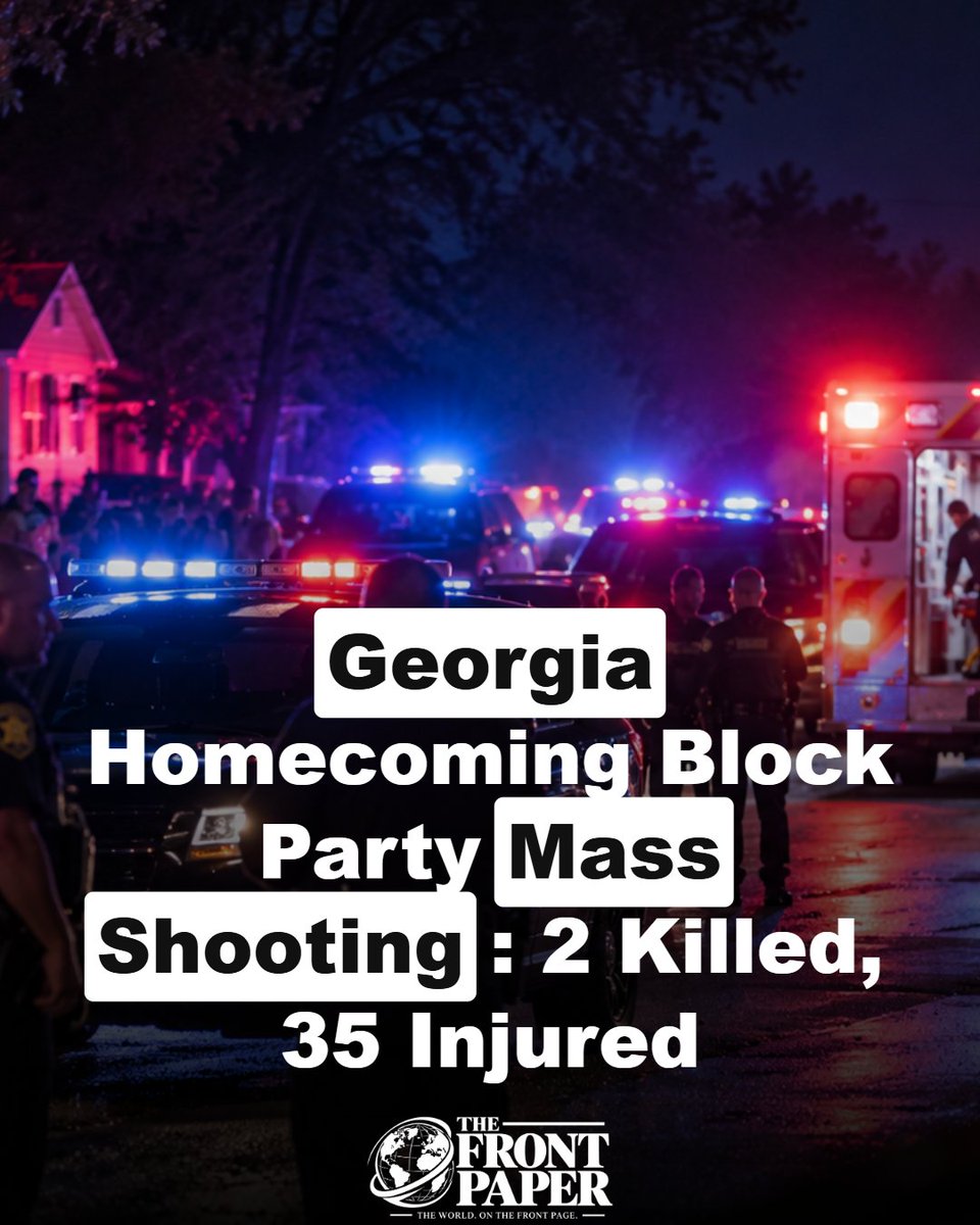 thefrontpaper's tweet photo. 2 killed, 35 injured in mass shooting at a homecoming block party in Vienna, Georgia - 1,000+ in the crowd, 50+ shots fired at two spots a block apart. Officials are hunting for the suspect; no motive yet. 

#BreakingNews #WorldNews #GeorgiaShooting https://t.co/7qiqJ60e2K