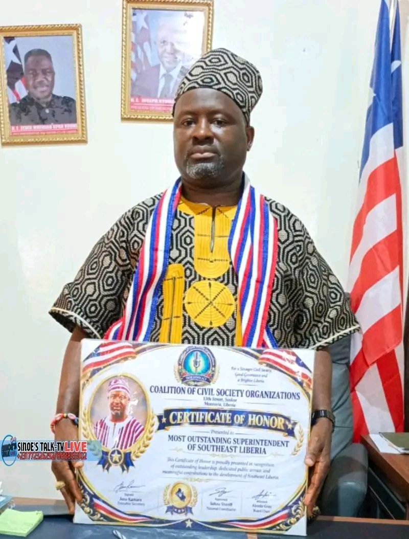 MyerSaydi's tweet photo. Hon. Alexander Nah Slewion Recognized as Most Outstanding Superintendent of Southeast Liberia.10/5/26,The Coalition of Civil Society Organizations has recognized Hon. Alexander Nah Slewion, Superintendent of Sinoe County, as the “Most Outstanding Superintendent of Southeast. https://t.co/7zzKFvt1zO