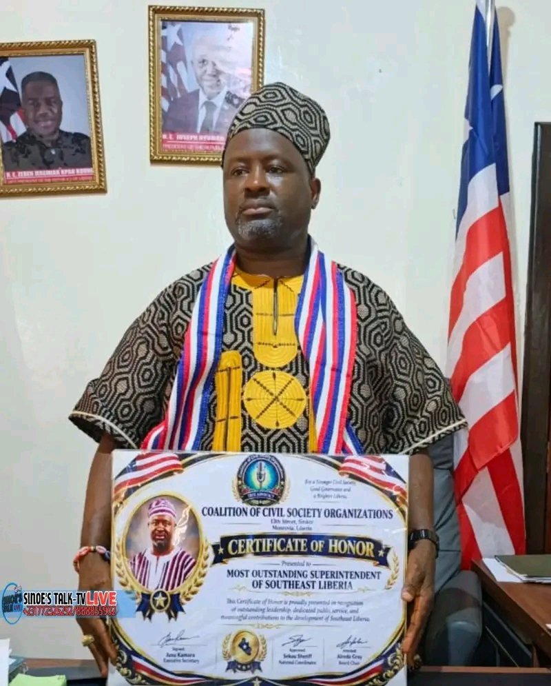 MyerSaydi's tweet photo. Hon. Alexander Nah Slewion Recognized as Most Outstanding Superintendent of Southeast Liberia.10/5/26,The Coalition of Civil Society Organizations has recognized Hon. Alexander Nah Slewion, Superintendent of Sinoe County, as the “Most Outstanding Superintendent of Southeast. https://t.co/7zzKFvt1zO