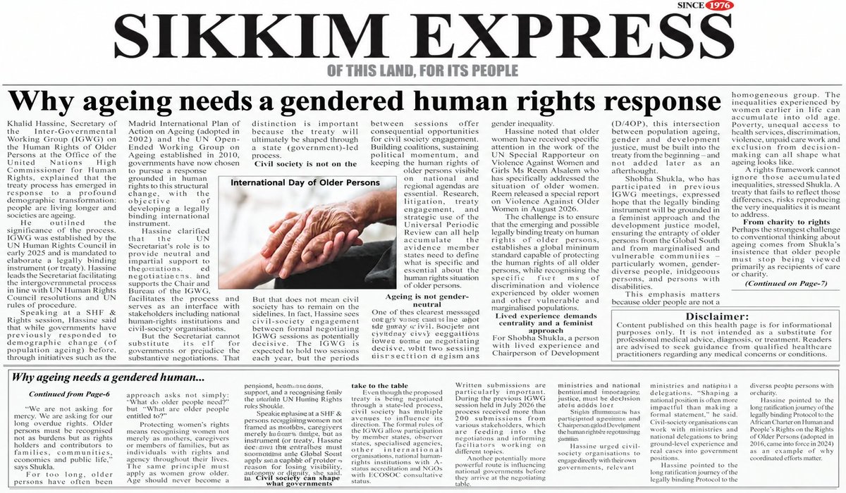 getalkslive's tweet photo. #PublishedToday 💠 Around International Day of Older Persons and ahead of Inter-Governmental Working Group on Human Rights of Older Persons meeting, read insights from SHE &amp; Rights speakers

💠Sikkim Express
https://t.co/fQoo0oF9EM

💠CNS
https://t.co/4CX91beIEm #GenderJustice https://t.co/b1pSzawjiP