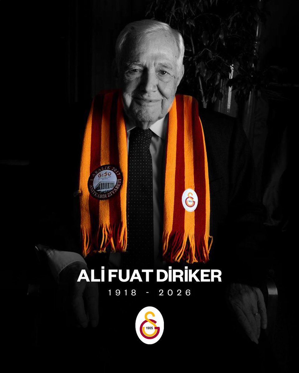 GalatasaraySK's tweet photo. Kulübümüzün en kıdemli üyesi, 1947 sicil numaralı Divan Kurulu Üyemiz Ali Fuat Diriker’in vefat haberini derin bir üzüntüyle öğrenmiş bulunmaktayız.

Merhumun naaşı 8 Ekim Perşembe günü Barbaros Hayrettin Paşa Camii’nde kılınacak öğle namazının ardından Zincirlikuyu Mezarlığı’na defnedilecektir. 

Kurtuluş Savaşı komutanlarından Albay Ahmet Nuri Diriker’in oğlu, 1918 doğumlu Ali Fuat Diriker, 1928 yılında Galatasaray Lisesi’ne girdi. Gündüz Kılıç ve Eşfak Aykaç’ın sınıf arkadaşı olan Diriker, 1935 yılında kulüp üyesi oldu. 1939 yılında Galatasaray Lisesi’nden mezun oldu.Yüksek Mühendis Mektebi’nden İnşaat Mühendisi olarak mezun oldu. 

Camiamızın kıymetli isimlerinden olan Diriker, Galatasaraylılar Birliği, Galatasaraylılar Derneği, 1905 GSYİAD ve Galatasaray Eğitim Vakfı Mütevelli Heyeti Üyesiydi. Galatasaray Alumni Association USA’nın temsilci üyesi olarak başkanlık görevinde bulundu. Galatasaray İşbirliği Kuruluna en kıdemli üye olarak başkanlık etti.

Merhuma Allah’tan rahmet, ailesine, yakınlarına ve camiamıza başsağlığı dileriz.