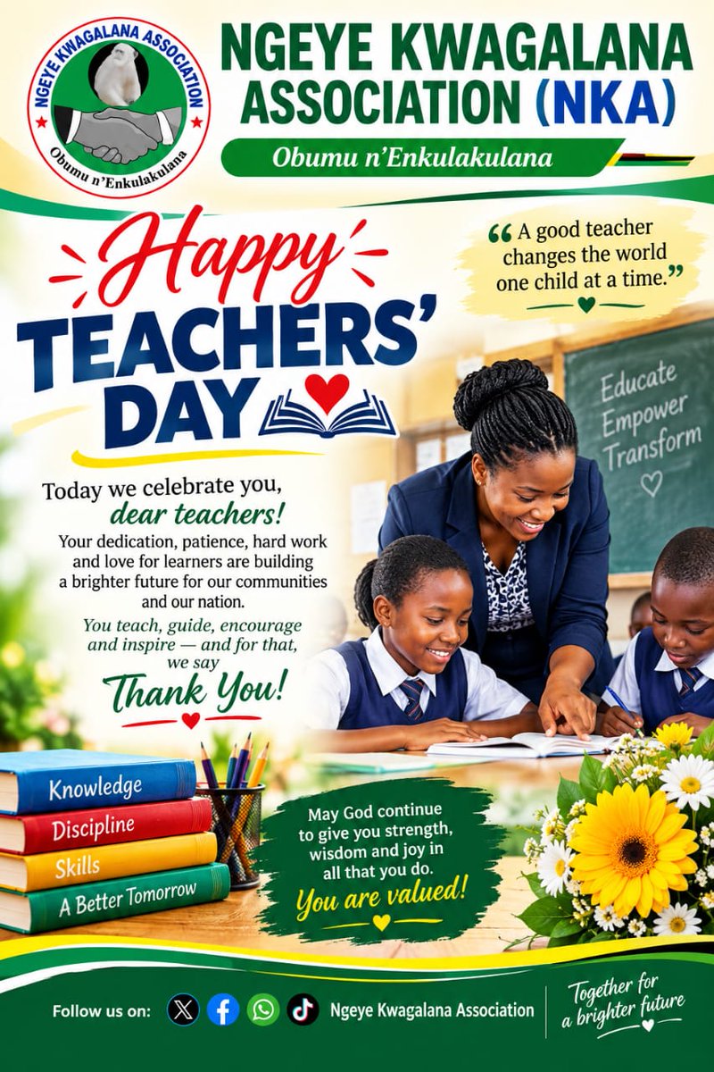 NgeyeKwagalanaA's tweet photo. "In NKA, our scope goes beyond mumbles. We also offer various disciplines under the World of Work (WOW) program.💼🌍As we continue to grow and serve, we extend our best wishes to all teachers in the NKA family and to teachers worldwide. Your dedication shapes the future!🙏🏾📚
#NKA https://t.co/ig48kGHAFi