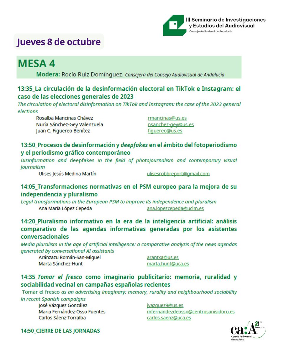 CAudiovisualAnd's tweet photo. Descubre el programa del III SeminCAA, que celebraremos el próximo 8 de octubre bajo el título "Transformaciones, cambio de paradigmas en los medios de comunicación y nuevos hábitos de consumo". https://t.co/D1NvxajC3P