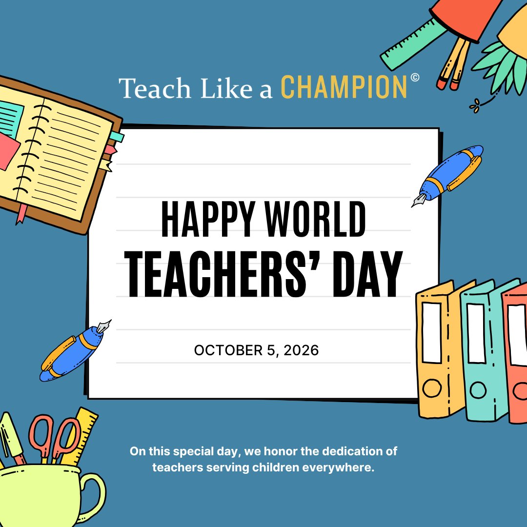 TeachLikeAChamp's tweet photo. Every breakthrough in the classroom happens because teachers show up every day in service of kids.

On World Teachers’ Day, thank you for your relentless dedication.

📲 Send this to a teacher who shaped the way you teach or the person you’ve become. https://t.co/K8blmND6ES