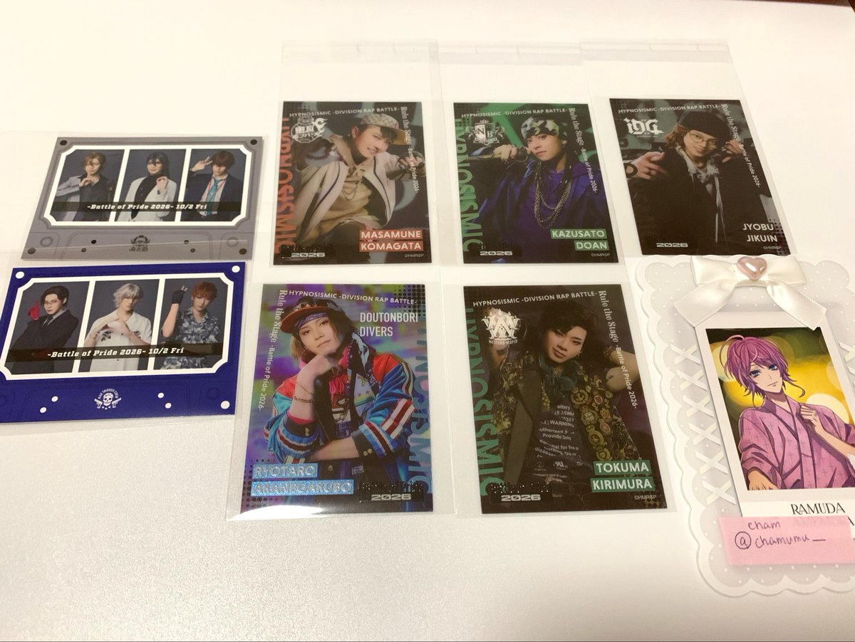chamumu___'s tweet photo. 【交換】舞台 ヒプマイ ヒプステ BoP 2026 ランダムクリアカード クリカ　特典

クリカ
譲▶︎リョータ、徳磨、時空院、堂庵、正宗

求▶︎有馬（時空院との交換のみ）>幻太郎>乱数

リプへ https://t.co/THw6dEVmGB