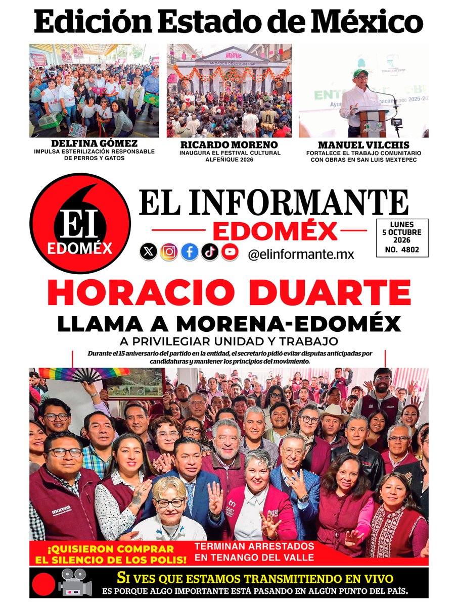 ElInformanteMX's tweet photo. #Portadas de nuestras #Ediciones #Nacional y #EstadoDeMéxico. Lunes 05 de Octubre del 2026.
Nuestra #EdiciónDigital aquí ↓
https://t.co/vNRC9gKmVD https://t.co/FxTQin2esT