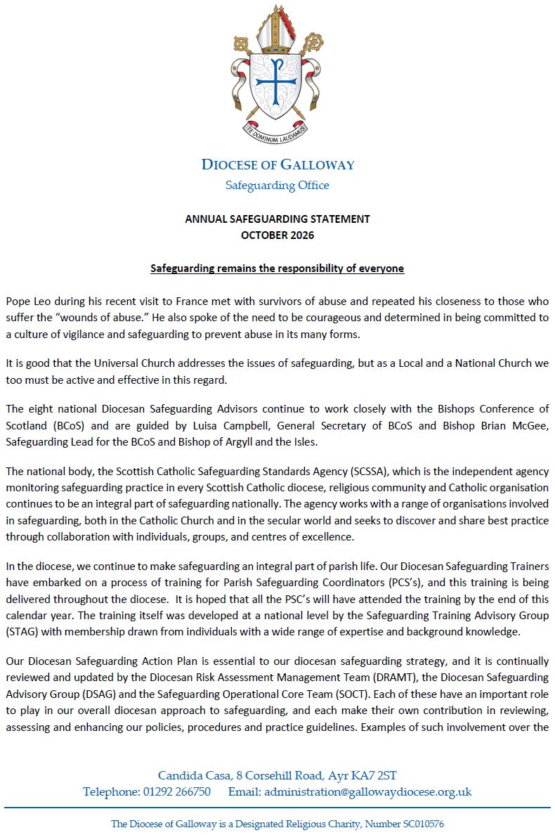 rcdgalloway's tweet photo. Safeguarding is an integral part of our mission in ensuring that all people feel welcome, supported, and safe worshipping in our communities. This weekend the Annual Safeguarding Statement from the Diocese has been published reflecting on our work over the last year. https://t.co/zYFwqiWFeo