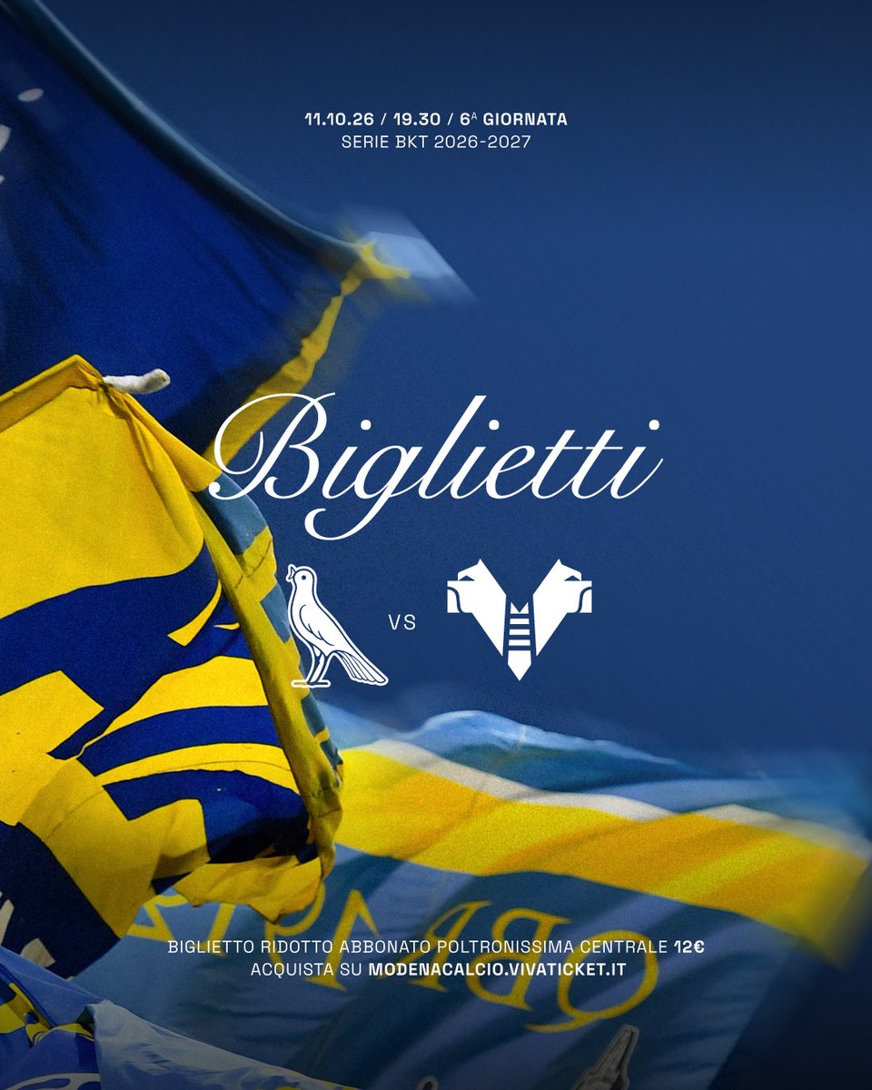 Modena_FC_1912's tweet photo. π‘π΅β³ #ModVer | #SerieBKT 6Βͺ Giornata βοΈ
π #HellasVerona
π Domenica 11 ottobre.
βοΈ 19.30
ποΈπ https://t.co/DtAUtuKvEC
#DaiGialli https://t.co/LMma6eiJwZ