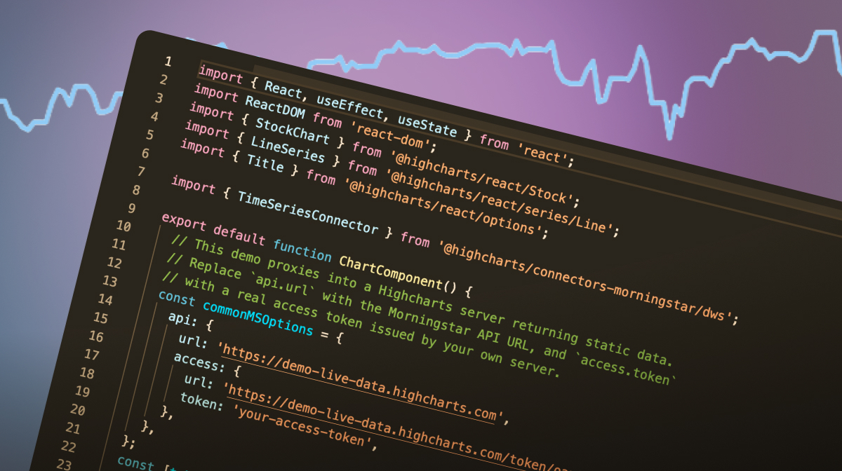 Highcharts's tweet photo. Working with Morningstar data in React?

Here's how to fetch fund data with the Morningstar DWS connectors and render it in a Highcharts React stock chart, all in a single component.

Read the full guide: https://t.co/J4Xd5S800t https://t.co/aEUczW8mhV