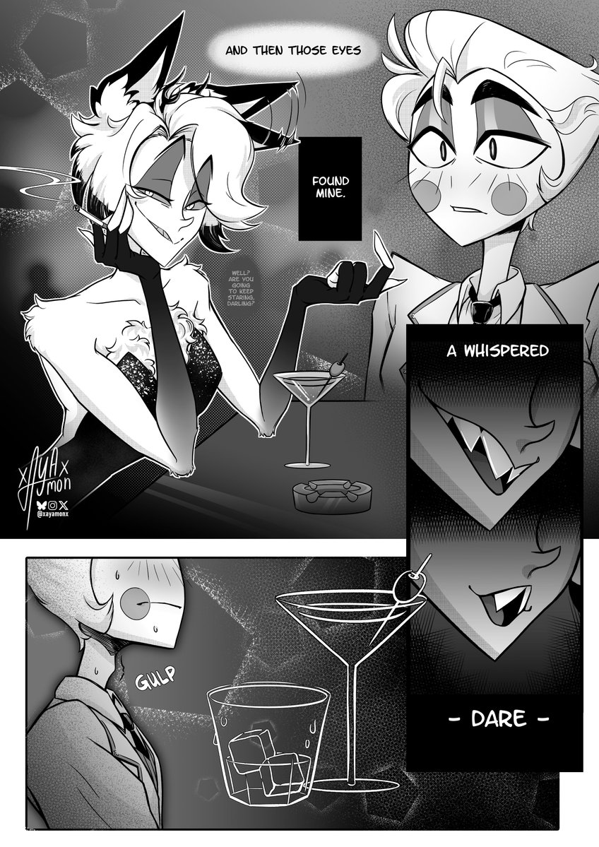 xayamonx's tweet photo. What can I say? Alastor just looks sexy in black 👀
This is a short two pager part of the #ARMixtapeEvent2026 for bleakcinema (bsky) based on his chosen song "Sexy in Black" by StarletSte. 

#appleradio #hazbinhotelcomic #HazbinHotelAlastor #HazbinHotelLucifer https://t.co/yaWnDlYjFZ