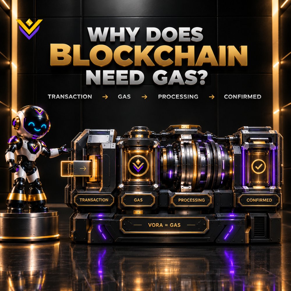 VORAChainHQ's tweet photo. WHY DOES BLOCKCHAIN NEED GAS?

When you send a blockchain transaction, the network needs resources to process it.

That’s where Gas comes in.

Think of it as:

TRANSACTION → GAS → NETWORK PROCESSING → CONFIRMED

Gas is the fee associated with processing blockchain activity.

On VORA Chain, VORA is the native token used for gas, alongside its roles in staking and governance.

Simple idea:

No gas → no transaction processing.