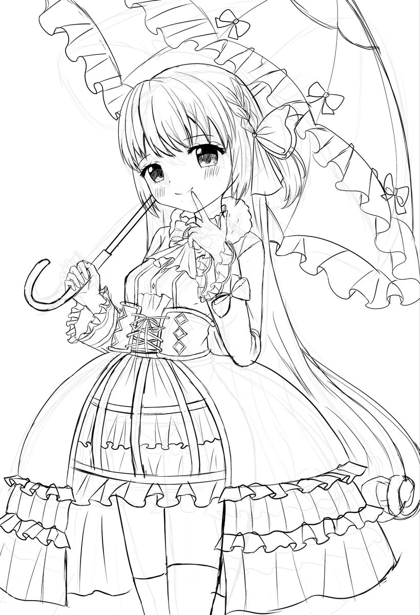 maocake_sub's tweet photo. 灯花ちゃんラフ絵
傘の持ち方がいまいち分からない https://t.co/9NhjK7IdpS