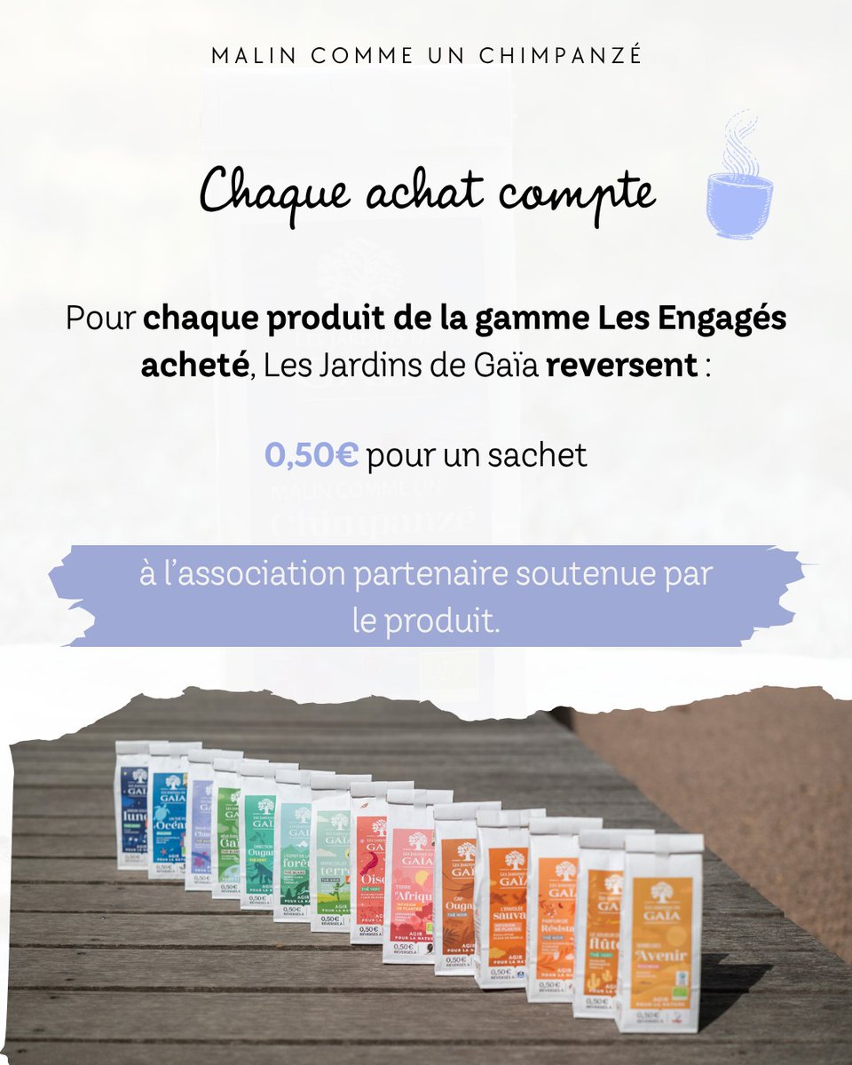 ecemakmn's tweet photo. Thé de la semaine : « Malin comme un chimpanzé », un thé noir bio d’Ouganda aux notes de thym, miel et figue. Chaque paquet vendu reverse 0, 50 € au PCGS pour protéger les chimpanzés de Sebitoli et leur habitat. https://t.co/VNpSi950kp