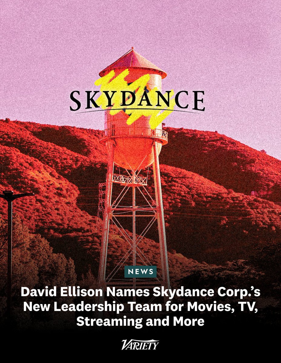 Variety's tweet photo. David Ellison has named Skydance Corp.’s new leadership team on the eve of officially closing the Paramount-Warner Bros. Discovery merger:

Enterprise Leadership

David Ellison, Chairman and Chief Executive Officer
Ynon Kreiz, Co-Chief Executive Officer
CEO Corporate Leadership Team

Andy Gordon, President
Dennis Cinelli, Chief Financial Officer
Makan Delrahim, Chief Legal Officer and President, Global Corporate Affairs
Dane Glasgow, Chief Product Officer
Rebecca Mall, Chief Marketing Officer
Melissa Zukerman, Chief Communications Officer
CEO Business Leadership Team

Casey Bloys, Co-Chair and Chief Content Officer, Skydance DTC
George Cheeks, Co-Chair and Chief Content Officer, Skydance TV
Dana Goldberg, Co-Chair, Skydance Motion Picture Group
Josh Greenstein, Co-Chair, Skydance Motion Picture Group
James Gunn, Co-Chairman of DC Studios
JB Perrette, Co-Chair & Chief Business Officer, Skydance TV and Co-Chair & Chief Business Officer, Skydance DTC
Peter Safran, Co-Chairman of DC Studios
CEO News Executive Leadership Team

Mark Thompson, Chairman and Editor-in-Chief of CNN Worldwide
Bari Weiss, Editor-in-Chief of CBS News

https://t.co/8HQGmAmXQY