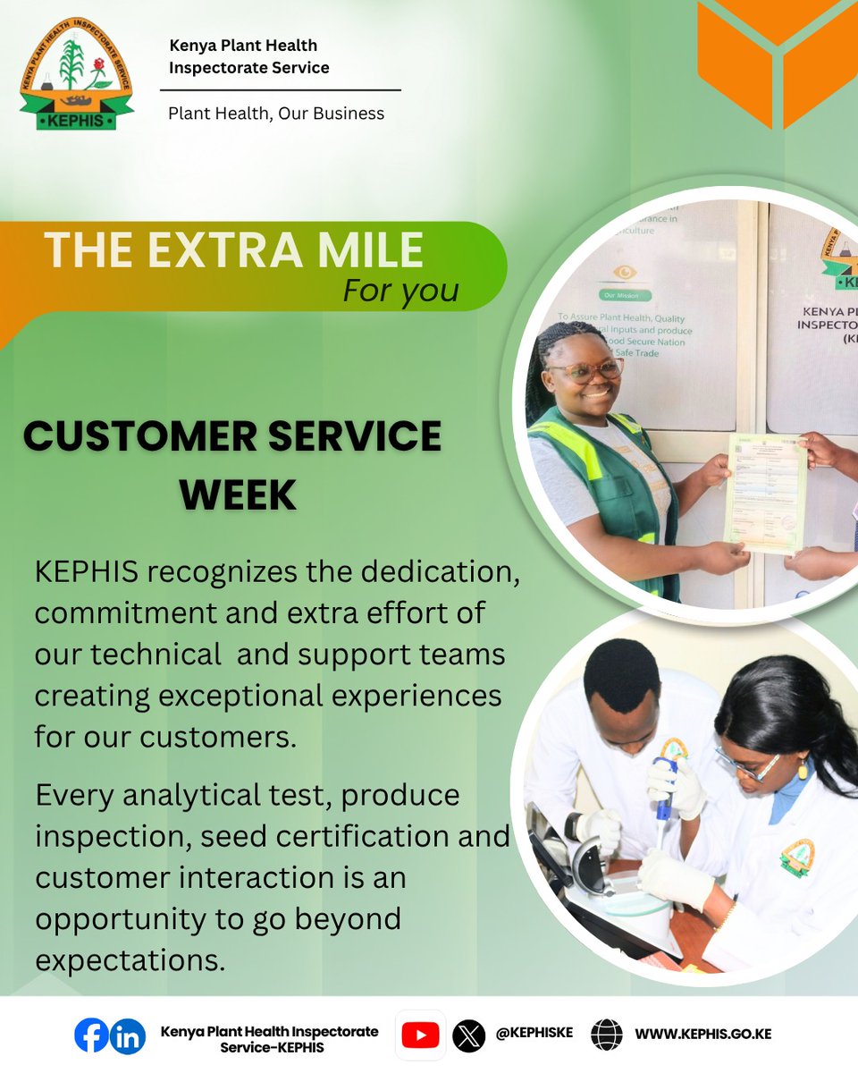 KephisKe's tweet photo. #HappyCustomerServiceWeek2026
KEPHIS recognizes the dedication, commitment and extra effort of our technical and support teams creating exceptional experiences for our customers.
Every analytical test, produce inspection, seed certification and customer interaction is an https://t.co/EdGrUd2jk7
