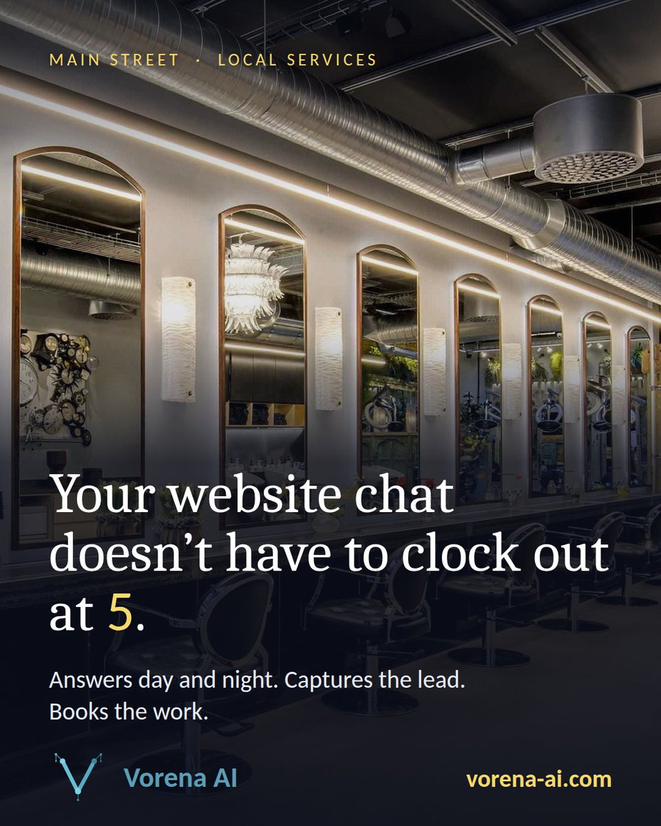 VorenaAI's tweet photo. Your website chat doesn't have to clock out at 5. Vorena's Main Street for local services: day and night chat, lead capture, photo quote intake, calendar booking, review requests. https://t.co/bYnqvVskJv #lexingtonkentucky #smallbusinesses #software #overload #ai #business https://t.co/7oPtBIjS0f