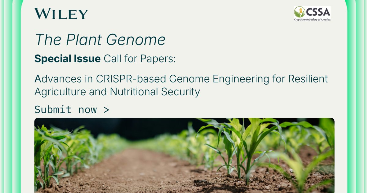 WileyEcology's tweet photo. We're seeking cutting-edge research exploring #CRISPR applications in agriculture, nutrition and #foodsecurity. Share your discoveries, reviews or perspectives and help shape the future of sustainable food production.

🔗 https://t.co/aVpOeeyuNa

@plantgenome #Genomeengineering https://t.co/HIXlro8A9q
