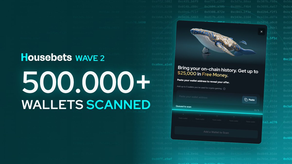 housebets's tweet photo. 500,000+ WALLETS SCANNED IN LESS THAN 48 HOURS 🐋

Your on-chain history already exists. Now it can work for you.

Free money on the house at https://t.co/e4IbL8vy0R 👈 https://t.co/8vExOu3yZe