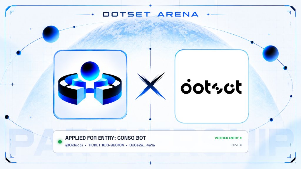 Oxlucci's tweet photo. Just submitted my verified entry for the @CONSO BOT whitelist raffle on @dotsetarena! 🚀⚡

Ticket: #DS-926184
Join here: https://t.co/7ZOn1X24OT

#DOTSET #Web3 #Whitelist https://t.co/zU0Mup2dRa