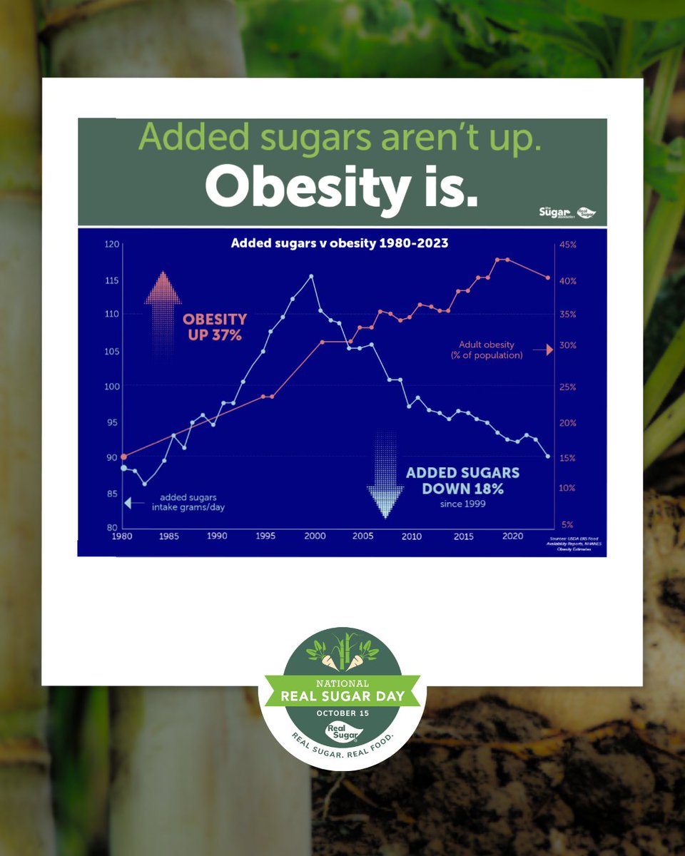 MoreToSugar's tweet photo. DYK Americans' added sugars intake is the lowest in 40 years and close to the lowest ever recorded in 1909? As we head into #NationalRealSugarDay on Oct 15, we're celebrating the facts, including that sugar in moderation is part of healthy diets #RealSugarRealFood https://t.co/iPymddBf1m