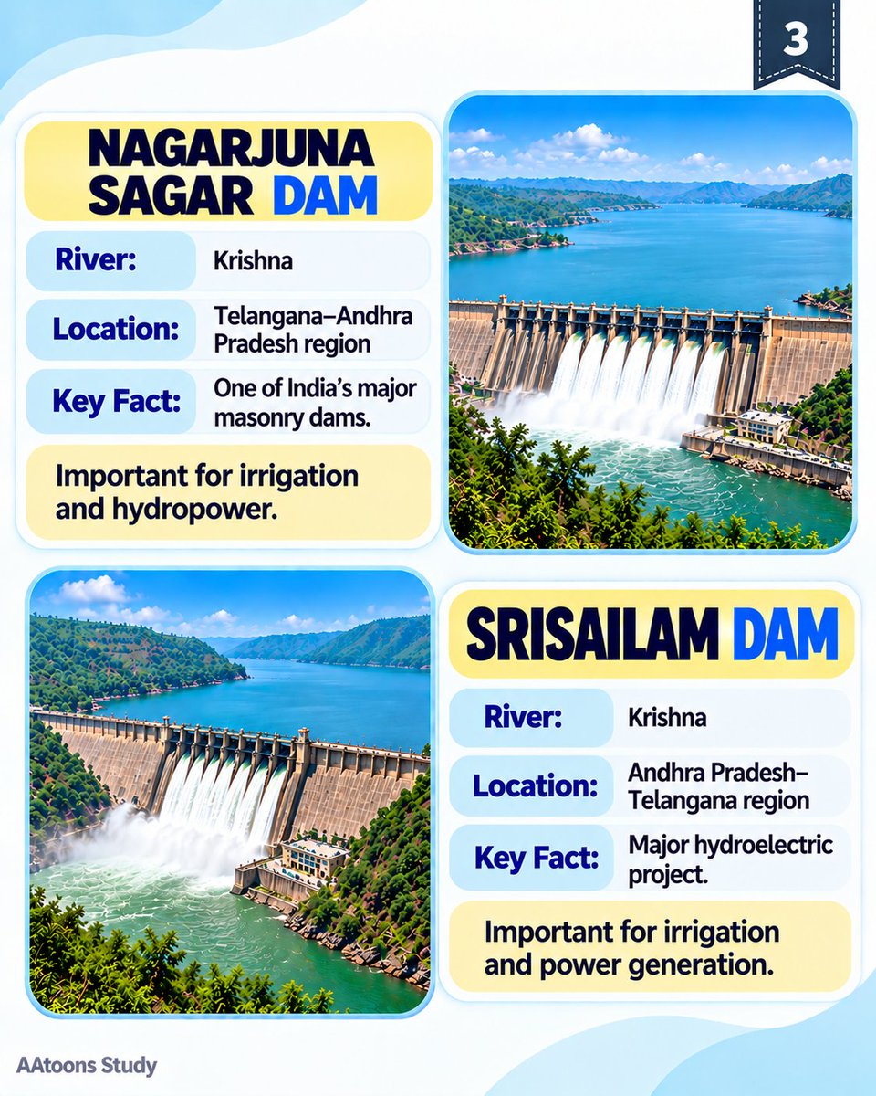 AAtoonsStudy's tweet photo. Important Dams of India I Indian Dams and Their Rivers I Geography Facts for Students I Learn the major dams of India, their rivers, states, reservoirs, and key facts

https://t.co/4t1J8IPRip

#damsofindia #importantdams #GeographyFacts https://t.co/5orIs5wTwq