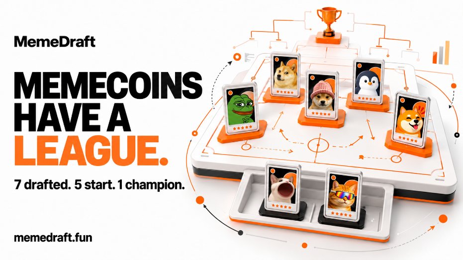 MemeDraftx's tweet photo. Memecoins have charts. Now they have a league.

Draft from 500+ communities.

Build a 7-card roster.

Start your best 5.

Compete head-to-head every week.

Make the playoffs. Win the season.
$memedraft

Free to play. 
https://t.co/OFOQ59VNlG https://t.co/tbFxqSgGsB