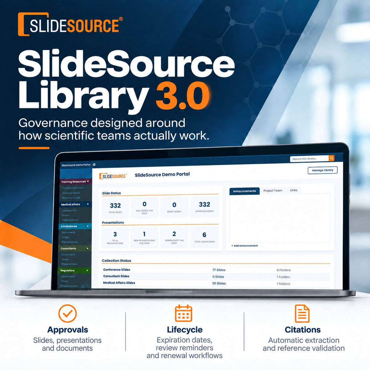 SlideSource's tweet photo. SlideSource Library 3.0 is ready.

Huge thanks to our team for the work behind this release.

New approvals, lifecycle management, citation extraction, Consultant Portals, and a redesigned interface all support one goal:

Make governance fit the way scientific teams actually work.

Take a look:
https://t.co/zNXM6SzMGL

#MedicalAffairs #ScientificCommunications #FieldMedical