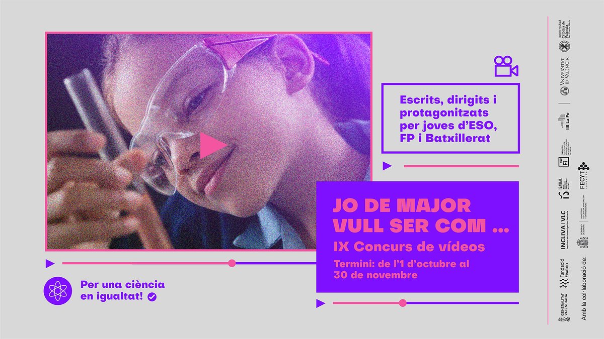 IISLaFe's tweet photo. 📣Arranca la IX edición del concurso ‘De major vull ser com…’ para visibilizarel papel de la mujer en disciplinas científicas y tecnológicas entre el alumnado

📹Presenta tu vídeo hasta el 30/11  

ℹ️https://t.co/3sAES3RwE2

👩🏻‍🔬Colabora  @FECYT_Ciencia https://t.co/k4Fw3GX1LP