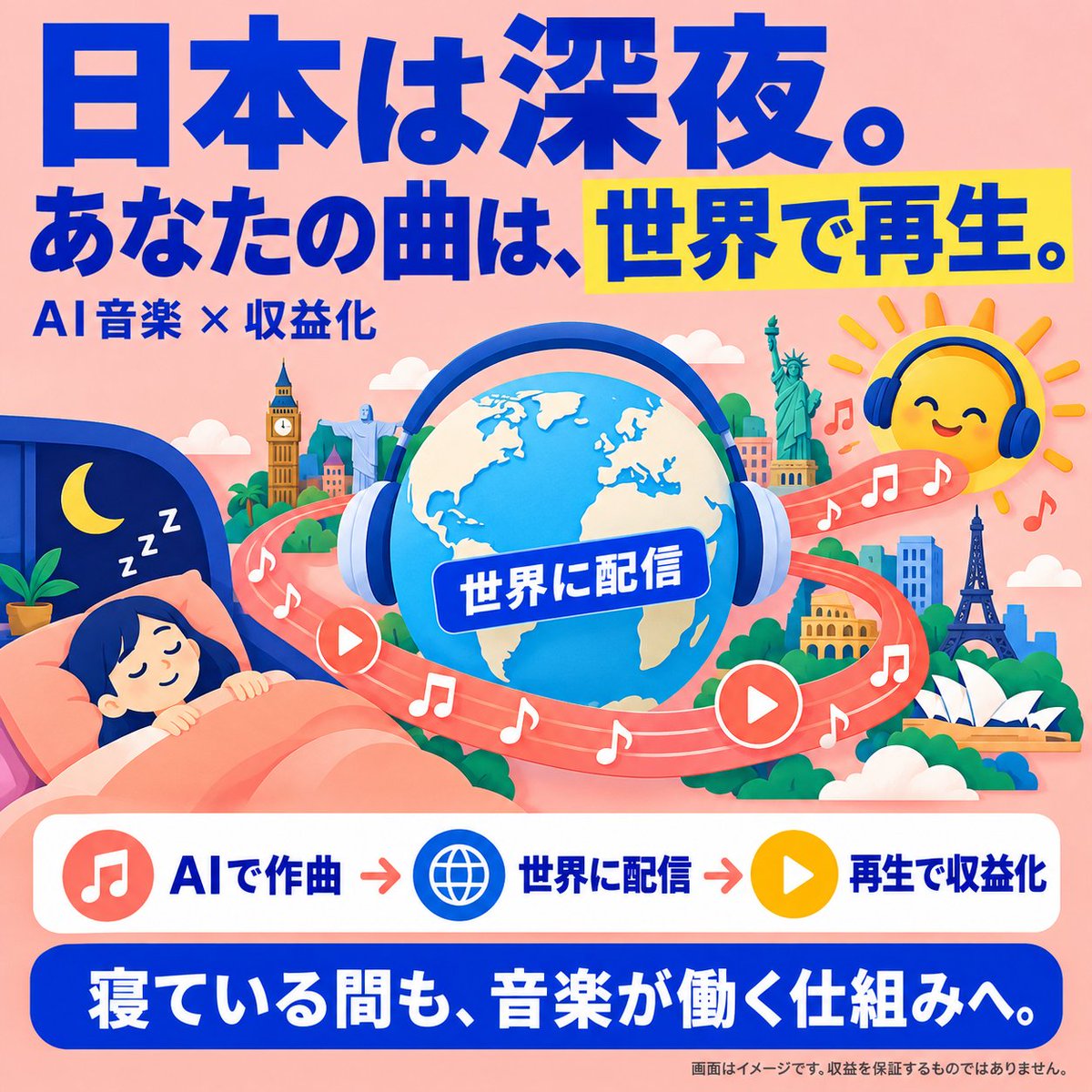 aiongaku_pr's tweet photo. AIで音楽作ったら
私が寝てる間も曲が働いてた

音楽なんて自分には無理だと思ってたけど
これのおかげで最近毎日楽しい笑

ここで作り方教えてくれたよ👇
https://t.co/jLlYnYqrdQ https://t.co/3YfNFvhXk4