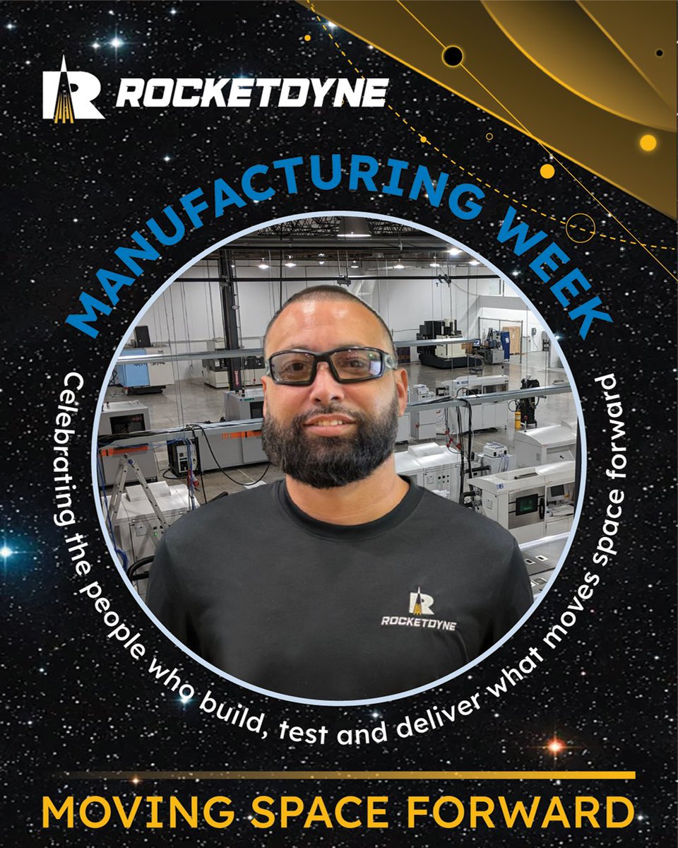 _Rocketdyne's tweet photo. Turning additive manufacturing into flight-ready hardware takes skilled people who can solve what comes next.

During #ManufacturingWeek and #WorldSpaceWeek, we’re recognizing Rocketdyne senior machinist Daniel C., whose work in Daytona Beach is #MovingSpaceForward. https://t.co/TMbzDy5ZSR