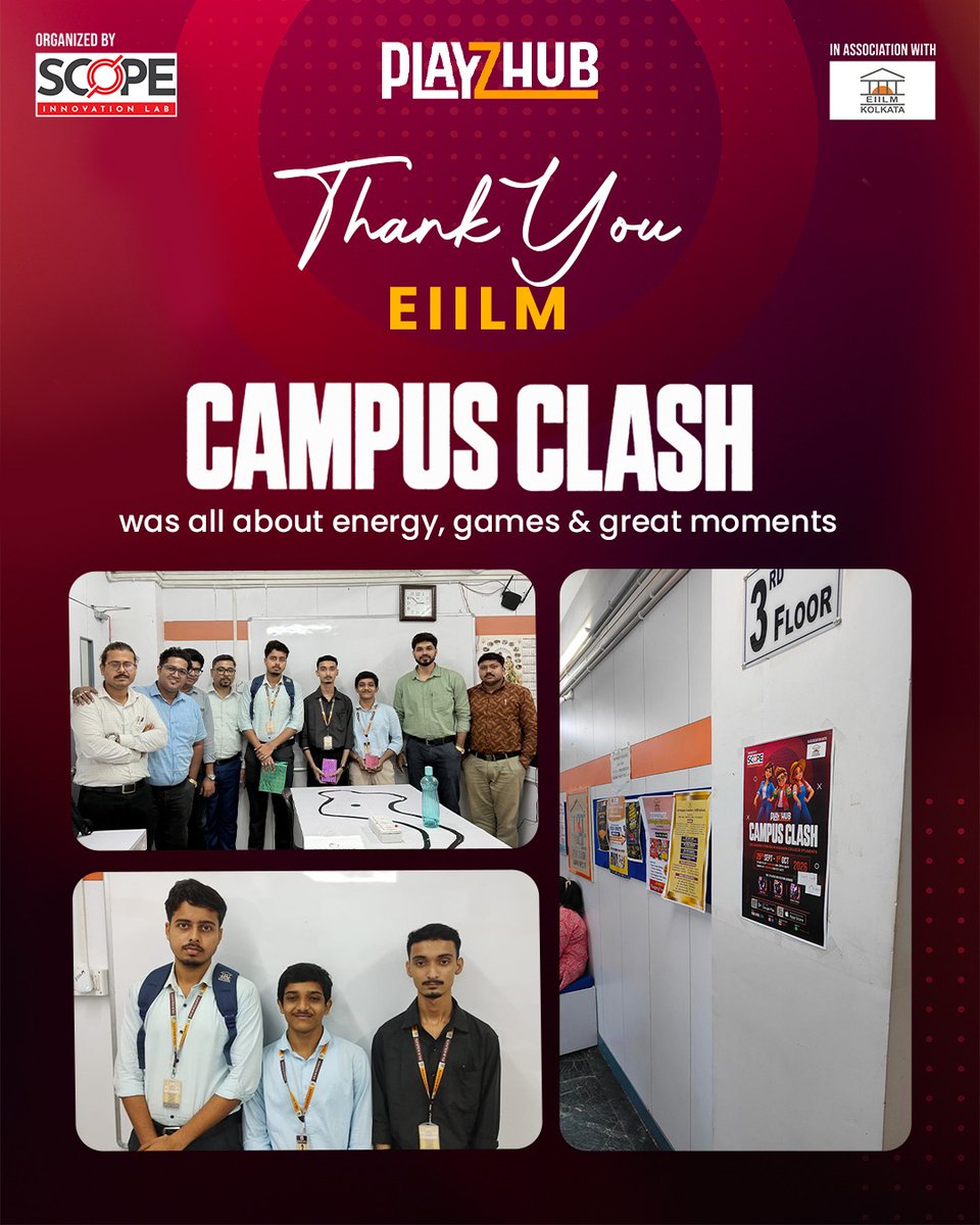 Playzhub_Games's tweet photo. PlayzHub at EIILM Kolkata was all about games, energy, and great moments 🎮
A big congratulations to our Campus Clash winners:
🥇 Soumik
🥈 Swattik
🥉 Abhijit
Thank you, EIILM, for making the tournament such an exciting experience!
#PlayzHub #EIILM #Kolkata #GamingEvent https://t.co/5IrRpAg9tA