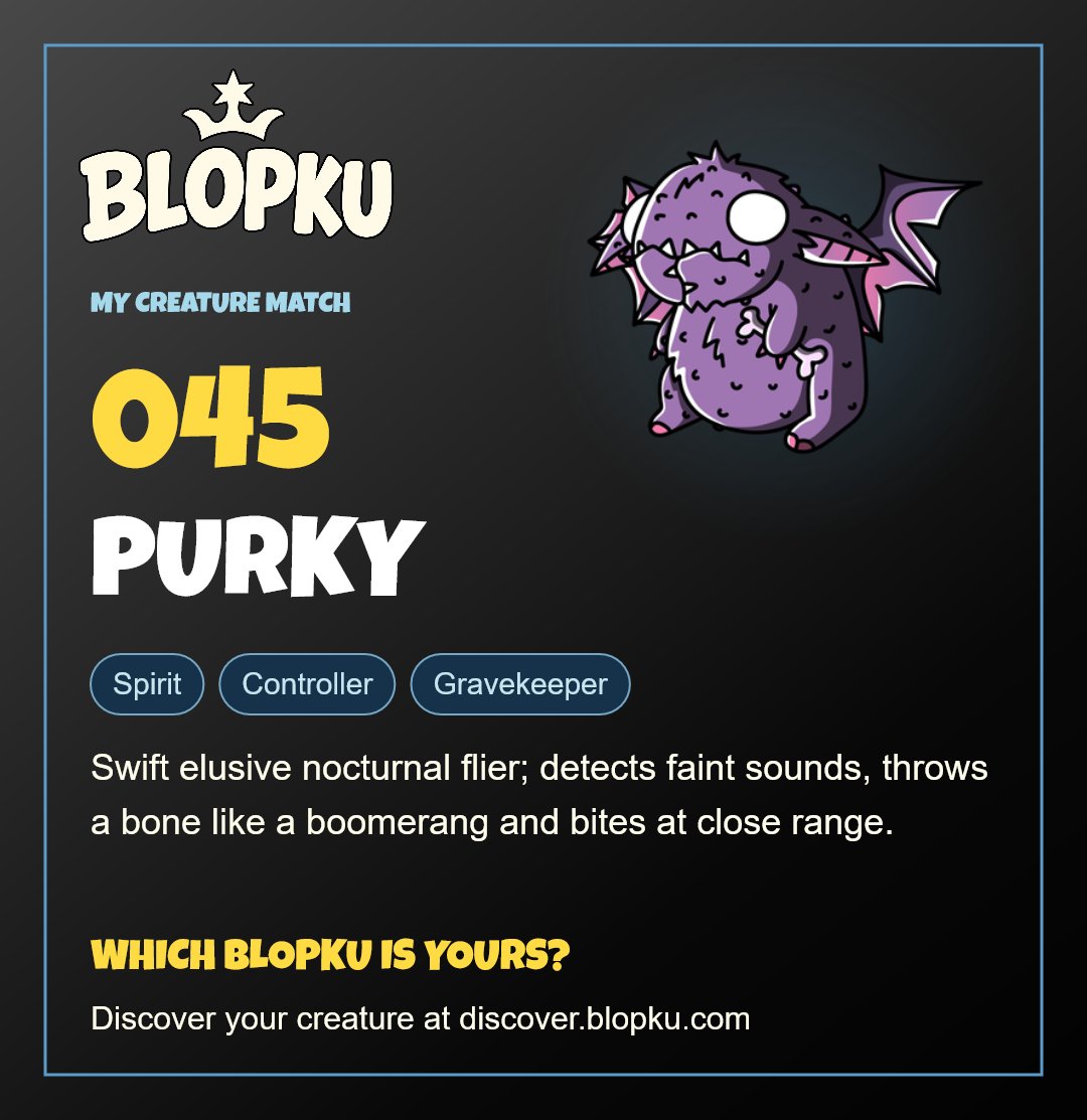 LumiRogue's tweet photo. My @BLOP_WORLD BLOPKU is Purky! Spirit · Controller · Gravekeeper. Which BLOPKU is yours? https://t.co/n8SBTxwqlt https://t.co/epTnXQxTpt