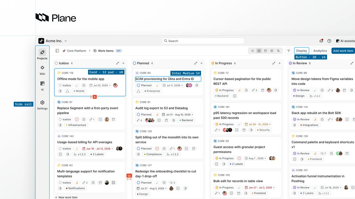 viharkurama's tweet photo. A preview of Propel, our new design system for @planepowers.

We've been working through the things you touch all day: dropdowns, menus, buttons, type and spacing.

We're designing Propel with teams and agents working together in mind. We want Plane to feel joyful to use, even when the work is complex.

Full breakdown coming soon.