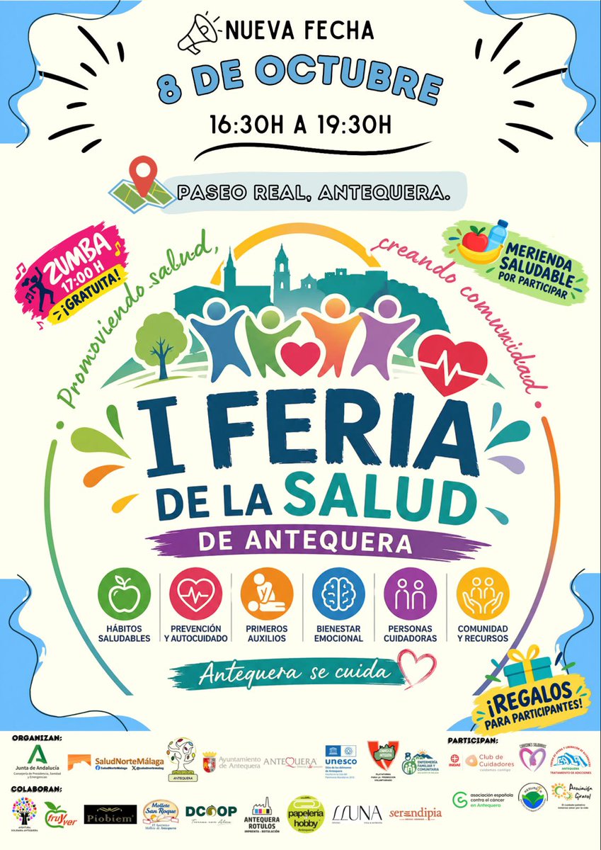 AytoAntequera's tweet photo. ℹ️ Información de servicio público
🫀 I Feria de la Salud de Antequera

▫️ Jueves 8 octubre
▫️ De 16.30h a 19.30h
▫️ Paseo Real https://t.co/GKOTSC5Qso