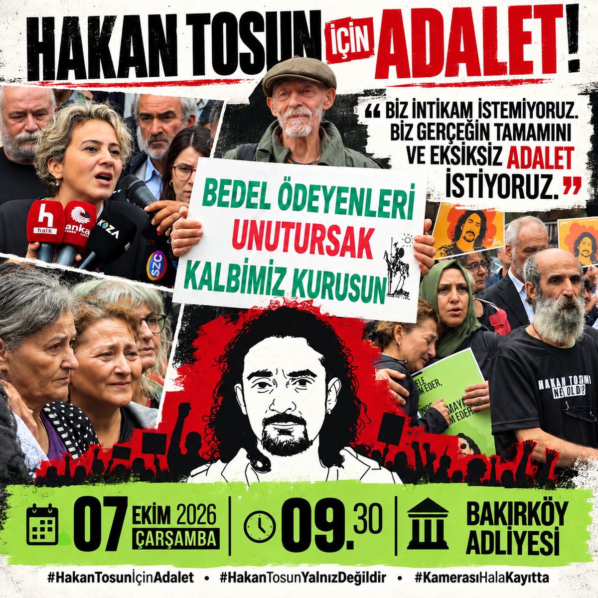 karinca2024's tweet photo. HAKAN TOSUN İÇİN ADALET!
Hakan Tosun yalnızca bir gazeteci,  bir belgeselci değildi. O, bu ülkenin görülmeyenini gösteren, duyulmayan sesini kaydeden, yaşam mücadelesinin hafızasını tutan insanlardan biriydi.
Kamerasını masa başından değil; sokaktan, köyden, dağdan, vadiden, direniş alanlarından hayata çevirdi. Toprağı için direnen köylünün, yaşam alanını savunan insanların, haksızlığa uğrayanların, tüm canlı yaşamının, yıkıma karşı sesini yükseltenlerin yanında oldu. Bir haberin peşinde olmaktan çok, gerçeğin peşindeydi. Yaşamı savunanların mücadelesini yıllarca kayıt altına aldı; bugün elimizde kalan pek çok görüntünün, tanıklığın ve toplumsal hafızanın içinde onun emeği var.
Hakan'ın kamerasında yalnızca görüntüler yoktu. Bu ülkenin vicdanı, direnci, acısı ve umudu vardı.
Şimdi o kameranın arkasındaki insan için adalet isteme zamanı.
Bu nedenle “Ben yaşamı savunuyorum” diyen herkesin bu duruşmada olması gerektiğine inanıyoruz. Çünkü yaşamı savunmak yalnızca ağaç kesilirken, dere kurutulurken, maden sahası açılırken yan yana gelmek değildir. O mücadeleyi görünür kılmak için ömrünü verenlerin başına ne geldiğinin hesabını sormak, ailelerinin ve dostlarının adalet mücadelesinde yanlarında durmak da yaşam savunusunun bir parçasıdır.
Hakan için istediğimiz şey intikam değil.
Gerçeğin tamamını istiyoruz.
Eksiksiz adalet istiyoruz.
 Hakan'ın emeğine,  mücadelesine ve geride bıraktığı hafızaya sahip çıkmak bizim sorumluluğumuz.
Bedel ödeyenleri unutursak kalbimiz kurusun. @HakanTosunn
@Hakananeoldu
#hakantosuniçinadalet
#hakantosunonurumuzdur
#hakanburadakamerasıkayıtta
#KarıncalarBirleşirseDevleşir 

📍 7 Ekim 2026 Çarşamba
⏰ 09.30
📍 Bakırköy Adliyesi