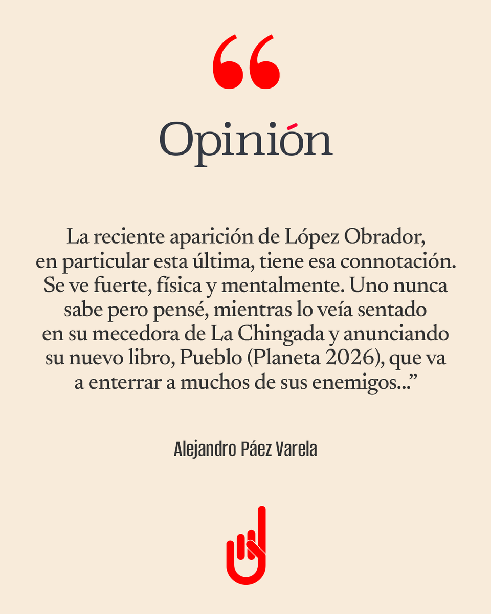 SinEmbargoMX's tweet photo. #Opinión ¬ Alejandro @paezvarela escribe sobre AMLO: “Ese viejo al que dan por muerto volvería a las plazas si hace falta”.
✍🏻 Consulta la columna y el video en #SinEmbargo. https://t.co/XhN8XLxbBd https://t.co/WWMr8t16la