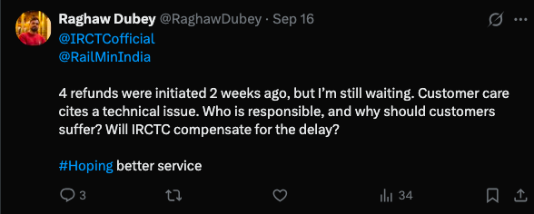 RaghawDubey's tweet photo. @IRCTCofficial 
@RailMinIndia 
@RailwaySeva 
@RailMadad 

I’m now worried that I may not receive my refund, and I don’t know who else I can contact for help, as no one seems to be listening. It has been more than a month, and I am still waiting for my refund. https://t.co/PgnE9Y00Kl