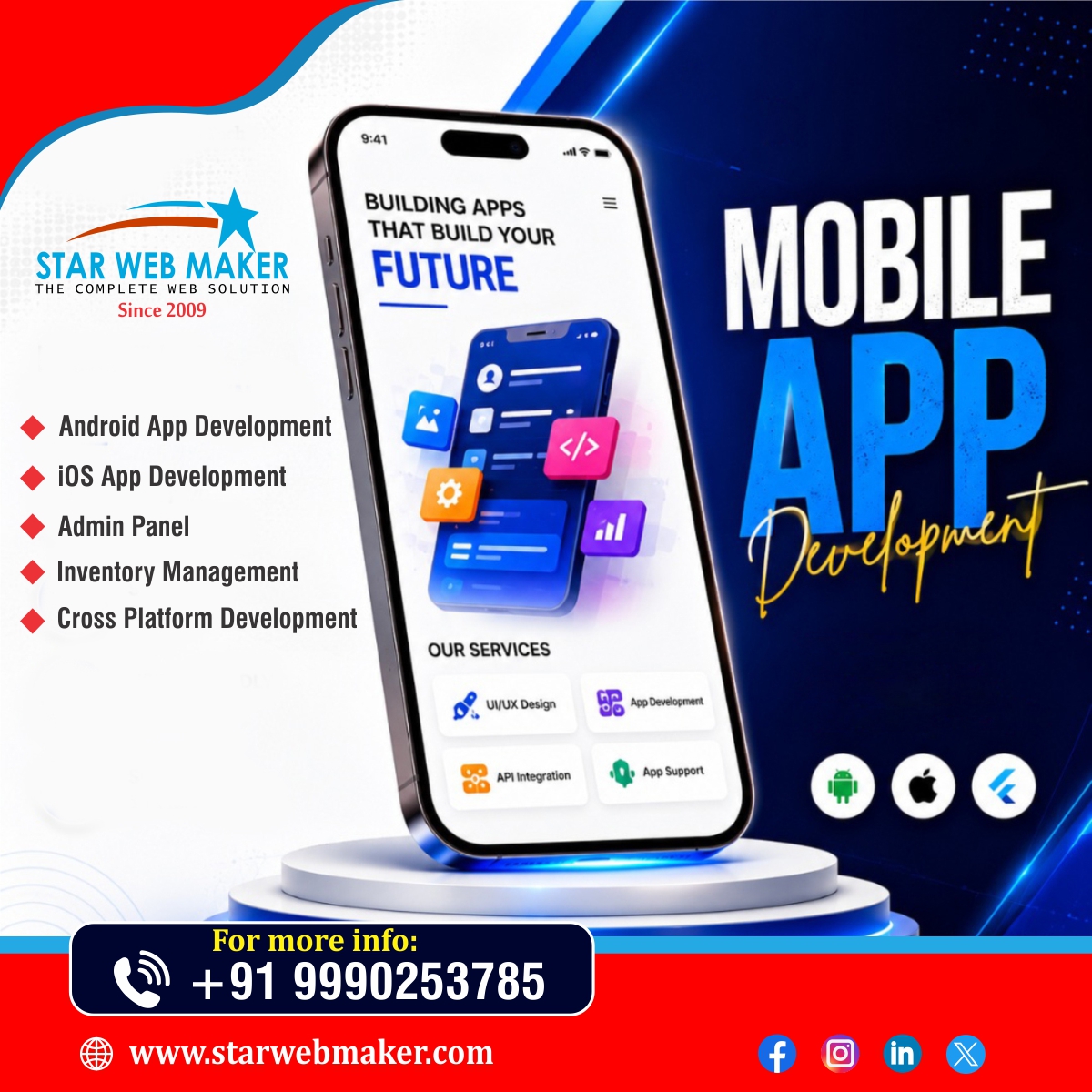 StarWebMaker2's tweet photo. Turn Your App Idea into Reality with Star Web Maker!
Your business deserves a mobile app that’s fast, scalable, user-friendly, and built for the future.
📞 Call: +91 9990253785
🌐 https://t.co/n4b3EWV6TJ
#MobileAppDevelopment #AppDevelopment #AndroidDevelopment #iOSDevelopment https://t.co/uQnWdPPVcd